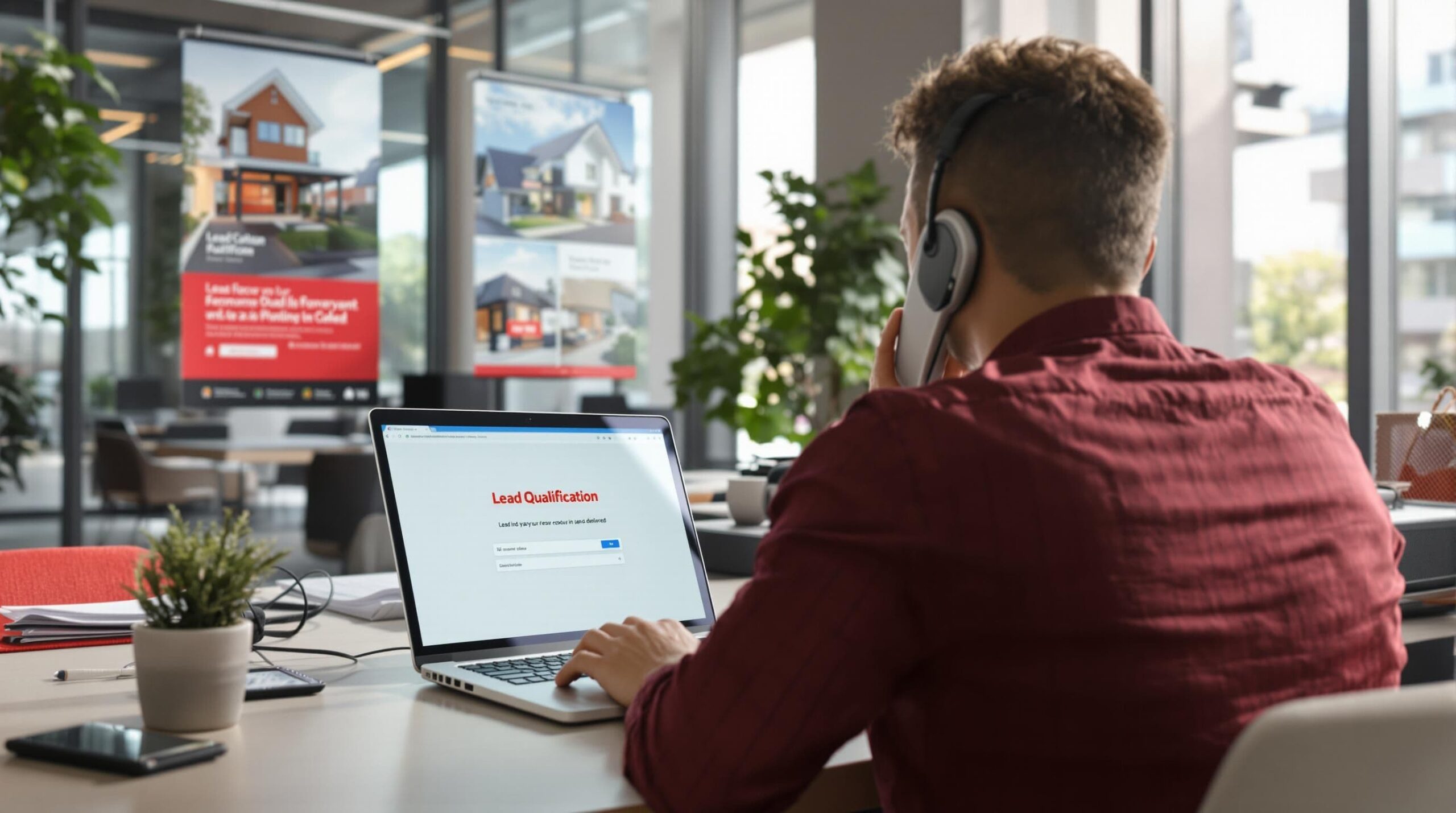 Real estate agent responds to lead with 'Lead Qualification' on laptop screen